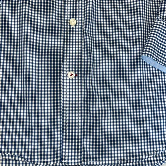 MENS IZOD LONG SLEEVE BUTTON DOWN NAVY BLUE GIHAM NON IRON WRINKLE FREE LARGE - Picture 3 of 7